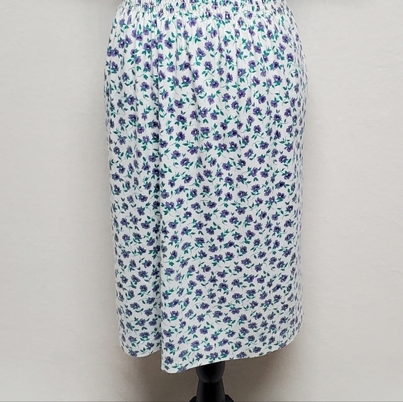 VINTAGE 80s Jordan Michaels Calico Ditsy Floral Short Sleeve Stretchy Midi Dress - Picture 8 of 15